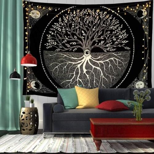 India Psychedelic Tree Tapestry Mandala Wall Hanging Macrame Hippie Tapestries for Living Room Home Decor Room Decor Gobelin