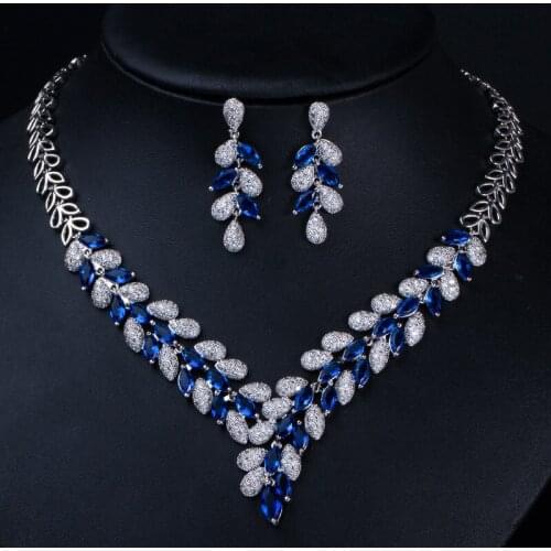 Luxury Vintage Silver 925 Jewelry Sapphire Emerald Gemstone Cocktail Party Jewelry Sets Wedding Anniversary Necklace/Earrings