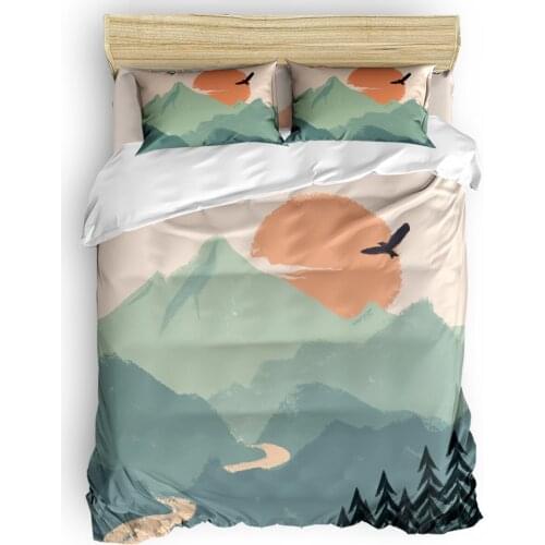 Mountain Peak Flowing Water Sunrise Eagle Woods Duvet Cover Set 2/3/4pcs Bedding Set Bed Sheet Pillowcases Cover Set