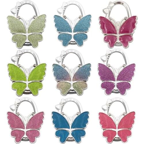 Metal Foldable Bag Purse Hook Bag Hanger/Purse Hook/Handbag Holder Shell Bag Folding Table Butterfly Bling Colors LX8665