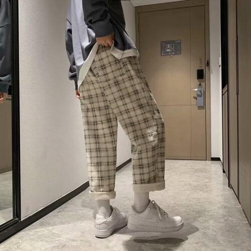 Youth Streetwear Plaid Pants Men Joggers 2020 Mens Straight Harem Pants Men Korean Hip Hop Trousers Plus Size