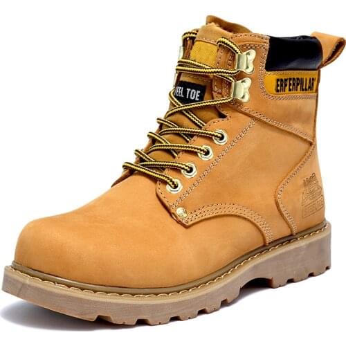 Mens Boots Fashion Yellow Warm Winter Ankle Boots Men Genuine Leather Safety Work Boots Men Comfort Non-Slip Military Boot Man