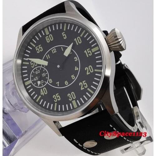 Corgeut 43mm mens mechanical watch brushed case sapphire 6497 hand winding movement luminous mens watch