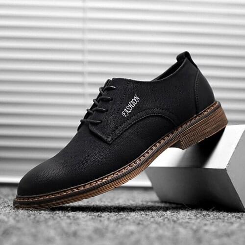 Spring and Autumn New Fashion Business Casual Shoes Mens Leather Shoes Trend Retro Lace-up Breathable Fashion Leather Shoes