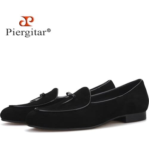 Piergitar 2020 black and brown cow suede men handmade loafers fashion prom and wedding mens casual shoes plus size men flats