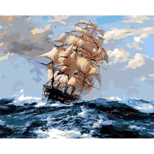 Frameless picture on wall acrylic paint by numbers diy painting by numbers unique gift oil painting Sea boat pictures RS162