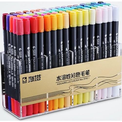 STA Watercolor Brush Pen Set Waterbrush Daul Tip Caligraphy Brushpen Markers Drawing Pen Manga Art Markers School Art Supplies