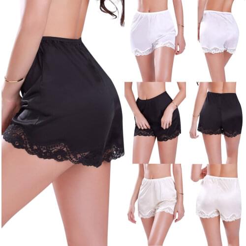 2018 NEW Womens Premium Nylon Daywear Bloomer Slip Pants With Lace Trim Satin Summer Sleep Bottoms Plus Size M-XXXL