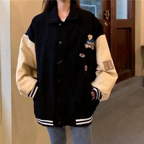2021 new retro jacket corduroy jacket trendy ladies spring baseball uniform Harajuku street style jacket loose large size