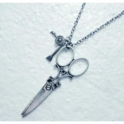 Scissor hair dryer Necklaces Hair stylist Pendant Necklace Punk Gothic For Women Men Jewelry Gift