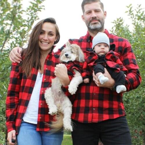 Family Matching Outfits Plaid Shirt Couple Clothes Parent-child Clothing Long-sleeved Blouse Family Look Kids Clothes Tops