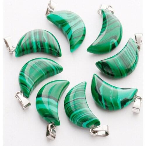 Yingwu Wholesale Natural moon stone pendants for jewelry making green malachite charms pendant 25mm 30pcs/lot free shipping