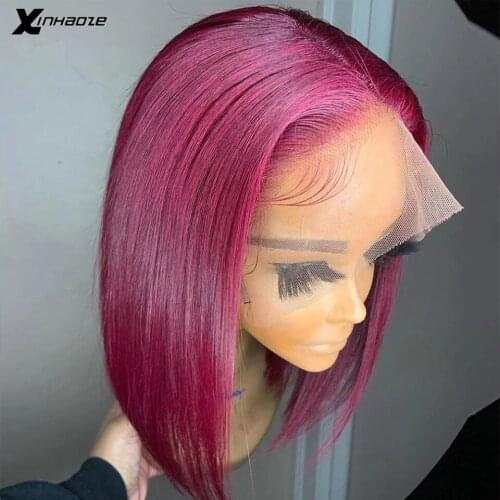 99J Burgundy Bob Wig Lace Front Human Hair Wigs Peruvian Straight Short Bob Wig Transparent Lace Frontal Wigs Red Bob Wigs