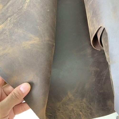 A GRADE 2mm first layer Genuine Brown coffee color horse cowhide leather fabric for purse bag diy