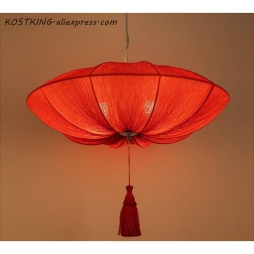 Colorful Fabric Lotus Shade Pendant Light Fixture Chinese Classic Art Hanging Ceiling Lamp Lantern Restaurant Dining Table Room