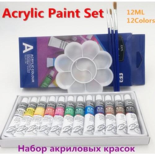 Professional 12 Colors 12ML Acrylic Paint Color Set for Artists Nail Art Painting Drawing Tool Free For Brush And Paint Tray