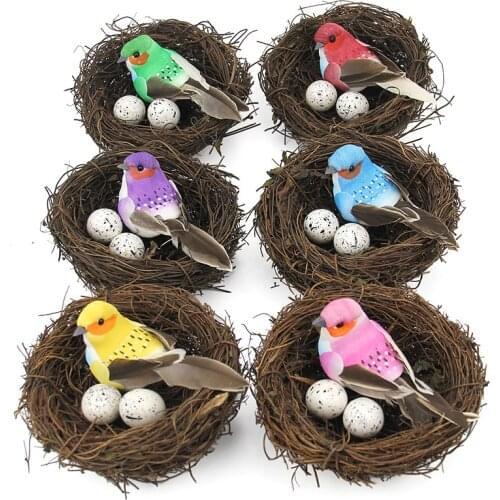 Happy Easter Party Decor Supply Easter Egg Round Rattan Bird Nest Colorful Cute Bird Pigeon Eggs DIY Mini Foam Easter Egg