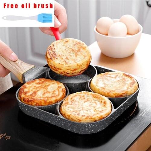 Four-hole Frying Pot Pan Thickened Omelet Pan Non-stick Egg Pancake Steak Pan Cooking Egg Ham Pans Breakfast Maker Free brush