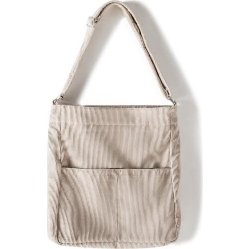 Women Corduroy Shoulder Bag Zipper Large Capacity Simple Canvas Purse Messenger Bags Female Solid Soft Cloth Handbag Big Totes