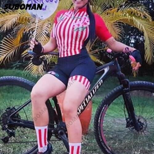 SUBOMAN enduro Womens Triathlon short Sleeve Jersey Suit Tights Cycling Suit Jumpsuit Summer macaquinho ciclismo feminino 2021