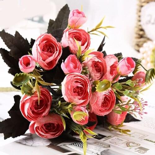 1 Bouquet Artificial Peony Rose Flowers Silk Fake Flores Wedding Flower DIY Home Garden Party Table Decoration