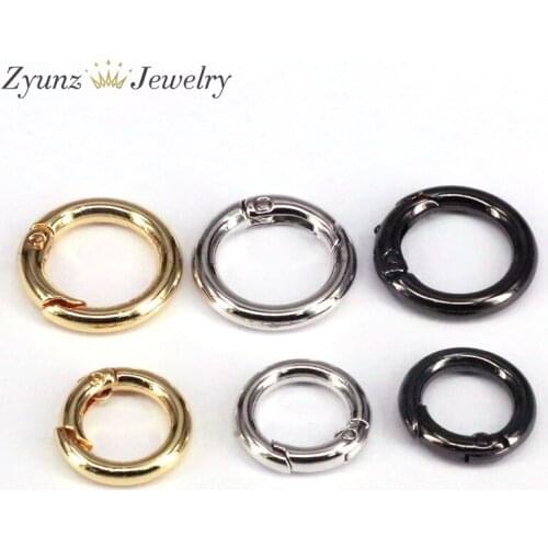 10PCS, Metal Snap Hook Charms, Gold/Silver/Rose/Metalblak plated Pave Round Circle shape Smooth Spring Clasps Findings