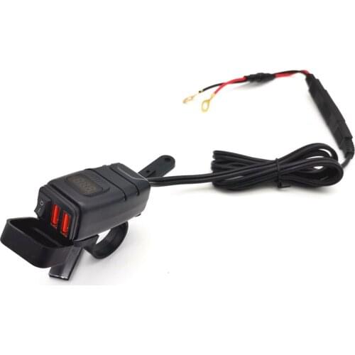 12V Motorcycle Dual USB Charger Handlebar Mount Voltmeter QC3.0 Fast Charging