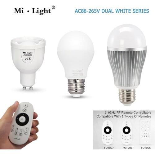 2.4G MiLight dual white E27 5W 6W 9W Wireless Smart CW/WW CT LED Lamp Bulb + 2.4G RF CCT/DIM Remote Control For Good Reputation