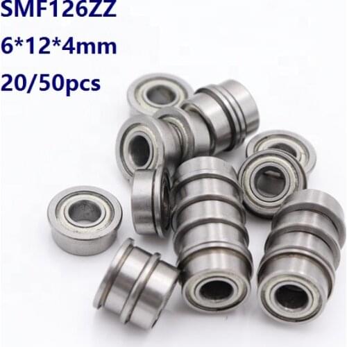 20pcs/50pcs SMF126ZZ 6x12x4mm Stainless steel bearings Mini Flange Bearings Miniature Deep groove Ball Bearing 6*12*4mm