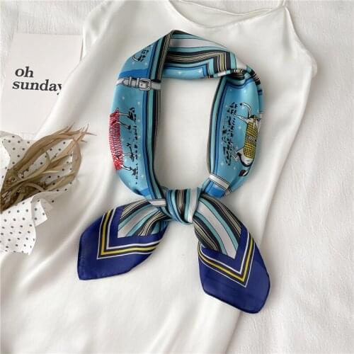 2021 Elegant Headband Female Hijab Silk Hair Wrap Shawl Neckerchief Print Satin Headscarf Square Scarf For Women Foulard Bandana