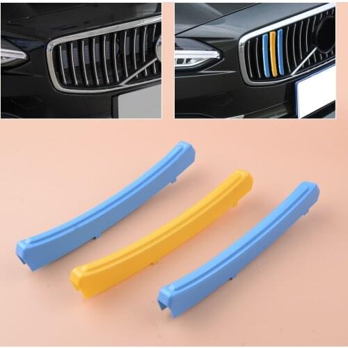 3pcs ABS Three Color M Net Front Center Grille Grill Cover Trim Strips Stickers Car Fit for Volvo S90 V90 2017 2018 2019