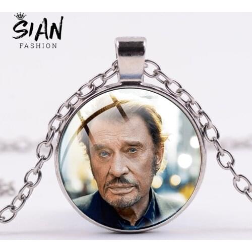 SIAN Johnny Hallyday Punk Rock Chain Necklace Fans Collection Popular Star Glass Cabochon Pendant Handmade Jewelry Unisex Gifts