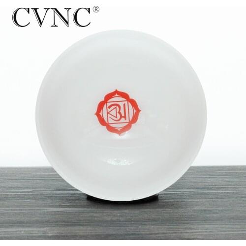 CVNC 8" Chakra Design Pattern Energy Note C Root Chakra Frosted Quartz Crystal Singing Bowl for Meditations