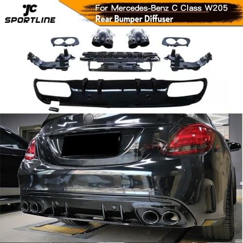 Car Rear Bumper Diffuser Lip for Mercedes-Benz C Class W205 Sport Sedan 4 Door 2015 - 2019 Rear Diffuser Spoiler Exhaust Tips