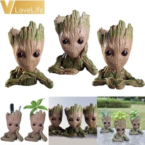 Plant Pot Baby Groot Pen Holder Guardian of The Galaxy Cute Model Toy Treeman Baby Groot Hero Model Gifts Flower Pot with Hole