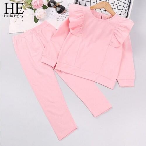 HE Hello Enjoy Girls Clothing Sets Fashion Spring Toddler Kids Girls Solid Color Sweatshirts Tops+Pants Sports Clothes Tracksuit