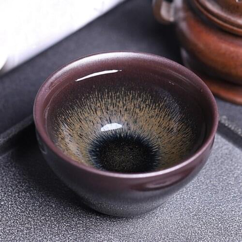JZ080 Japanese Style Porcelain Tea Cups Vintage Household Water Cup Mug Historical Tenmoku Teacup with Hare Fur Glaze/JIANZHAN
