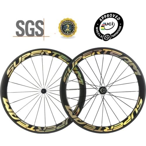 SUPERTEAM 100% 700C Carbon Tubular Wheels Road Bicycle Wheelset 50mm Bike 3k Glossy Basalt Brake