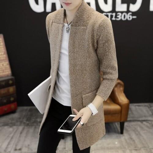 Fashion Men Knitted Cardigan Knitwear Long Coat Slim Fit Sweater Trench Coat K054