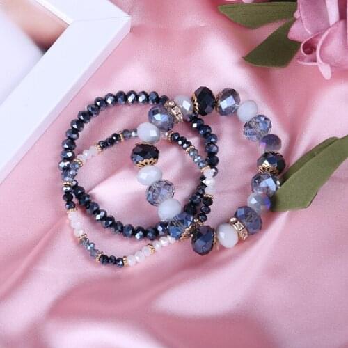 Korean Fashion Contracted Crystal Glass Beads Bracelet Set Of Three Super Display Temperament Fairy Bracelet Jewelry