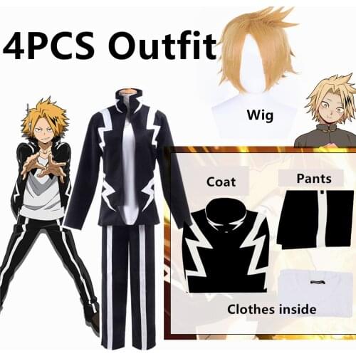 Anime Boku no Hero Academia My Hero Academia Kaminari Denki Cosplay Costume Stage 4 Piece Set T Shirt+Pants+Jacket Halloween Wig