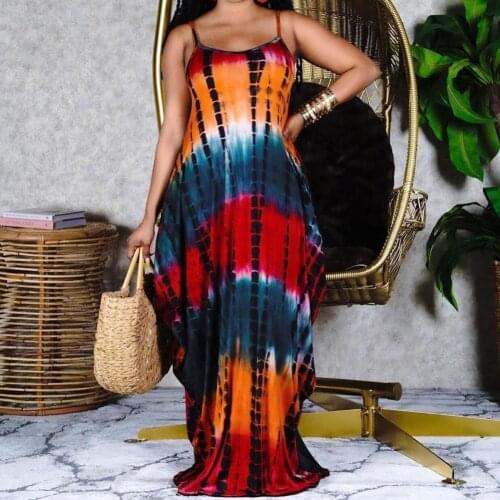 Summer Bohemian Sundress Vintage Sleeveless Women Tie Dye Printed Maxi Long Dress Casual Dress Robe Femme Party Vestidos Female