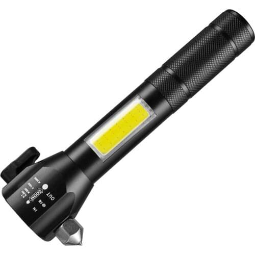Self defense LED Flash light Magnetic Torch Zoom rechargeable T6 Flashlight with safety hammer and knife