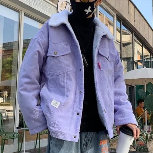 2021 Men Autumn Winter Thicken Warm slim fit Corduroy Jackets Mens Outwear Hip Hop Coat Male Teen Casual Jacket Colorful S-5XL