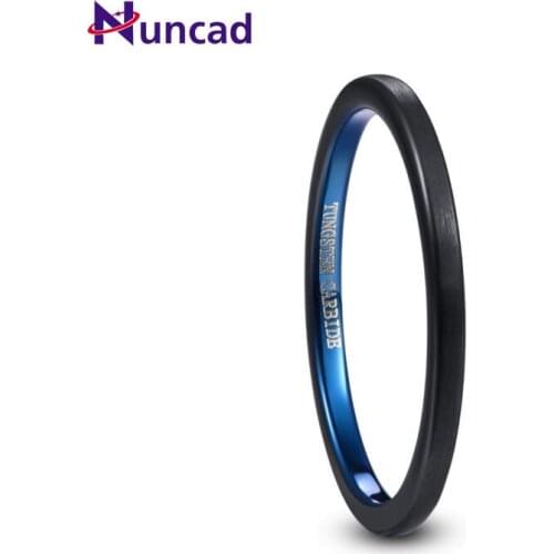2019 NUNCAD 2mm Wide Electroplated Black+blue Surface Brushed Tungsten Steel Mens Ring Wedding Band Tungsten Carbide Ring T226R
