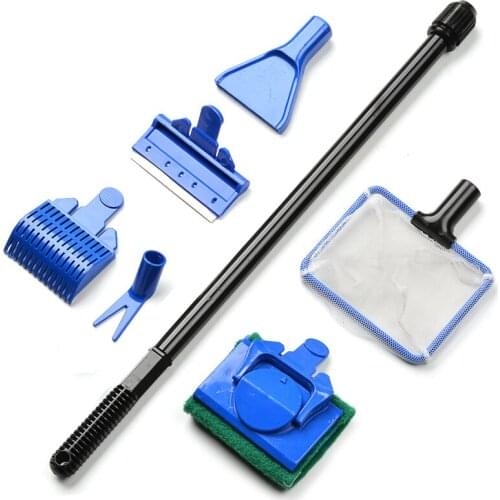 New 5in1 Multi Aquarium Cleaning Kit Home Fish Glass Tank Cleaning Brush Tool With Long Handle Household Fishnet Cleaner Tool