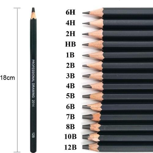 14pcs Professional Sketch Drawing Pencil Set HB 2B 6H 4H 2H 3B 4B 5B 6B 10B 12B 1B Painting Pencils Stationery Supplies