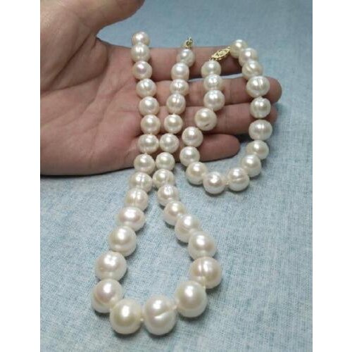 NATURAL AAA 11-13 MM SOUTH WHITE PEARL NECKLACE + BRACELET YELLOW CLASP