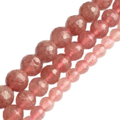Natural Faceted Cherry Quartz Gem Round Loose Beads for Jewelry Making Diy Bracelet Necklace 15'' 6mm 8mm 10mm