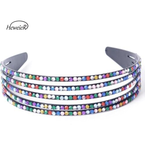 2019 New Girl Women Lady Plastic Wide Headband 5 Rows Colorful Rhinestones Hair Band Clip Hairpiece Hairpin Accessories
